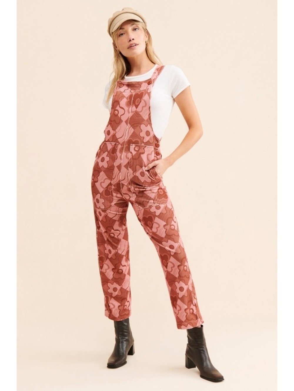 DAZEY LA Free People Artist Straight leg soft corded flower Overalls